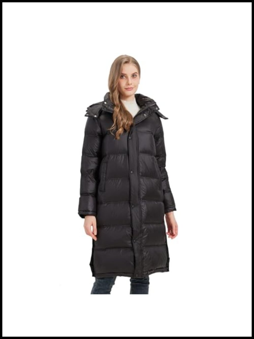 Women's Long Down Puffer Coat with Detachable Hood, 700 Fill Power, Windproof &